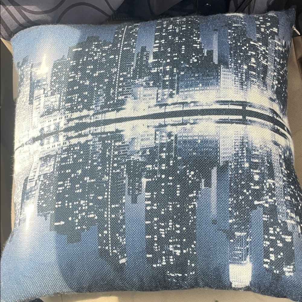 Blue Cityscape New York City Throw Pillow
